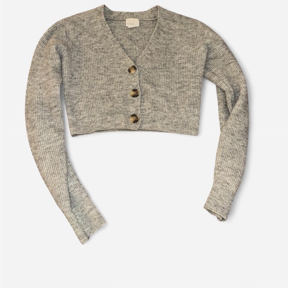 Source Unknown Heather Gray Cropped Cardigan - image 1